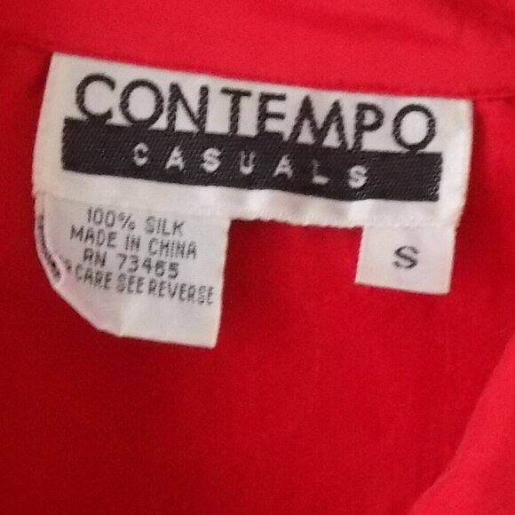 Contempo Casuals 100% Silk button down Long Sleeve Shirt Size S Red - Picture 2 of 3